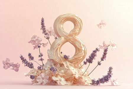 Elegant floral number eight with lavender and pastel flowers.