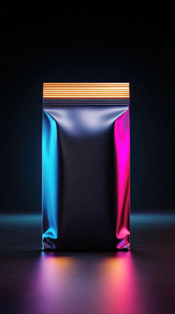 Holographic foil packaging with colorful gradient lighting.の写真素材