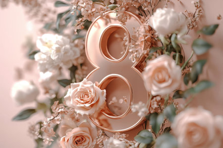 Elegant floral number eight with roses and baby's breath arrangement.の写真素材