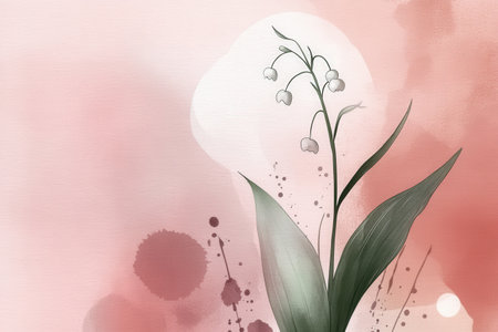 Elegant lily of the valley with soft pink wash background art.の写真素材