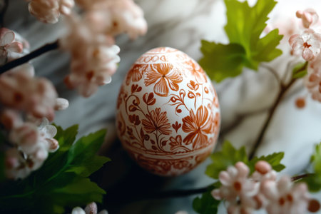 Decorative easter wreath with colorful floral and painted eggs on white background.の写真素材