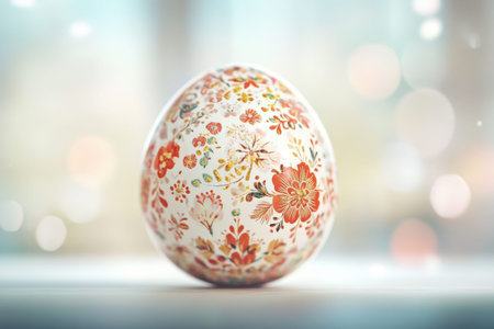 Colorful hand-painted easter eggs in festive arrangement.