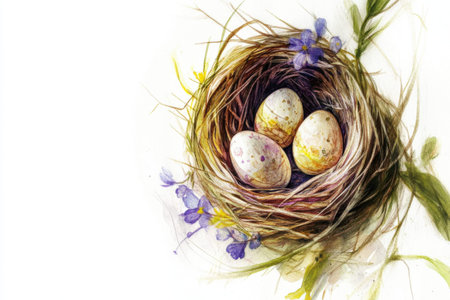 Decorative easter eggs on marble background.の写真素材