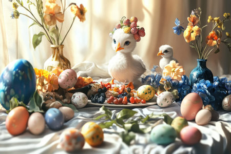 Elegant porcelain egg with floral design on ornate gold stand in soft focus.