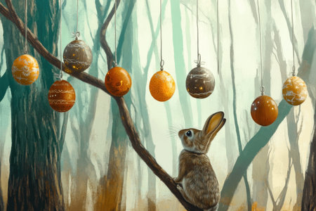Young caucasian girl painting easter eggs in a cozy artistic room with flowers.