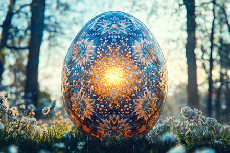 Colorful easter eggs with floral patterns in a vibrant spring design.の写真素材