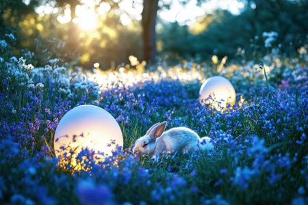 Colorful eggs nestled in natural outdoor setting with green grass.の写真素材