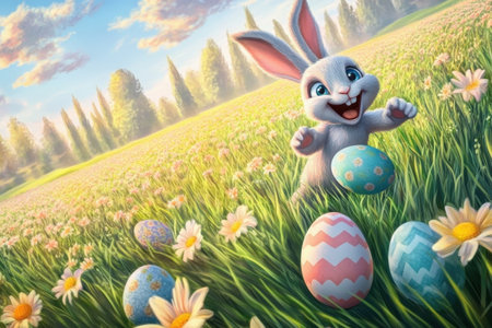 Elegant display of colorful eggs with flowers.の写真素材