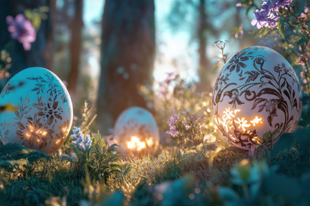 Glowing egg in elegant setting with ambient lighting.