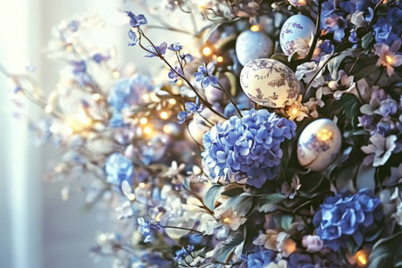 Intricate ornate egg surrounded by nature with mystical light.