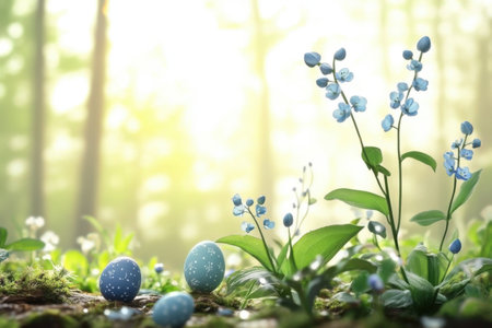 Young girl finds easter eggs in spring garden.の写真素材