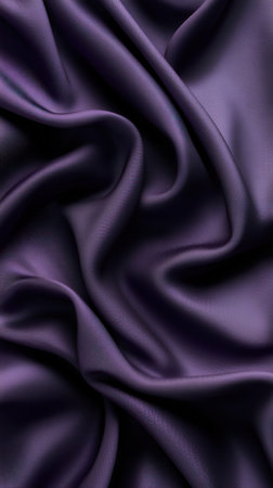 Luxurious dark purple silk fabric texture with elegant folds and smooth waves.の写真素材