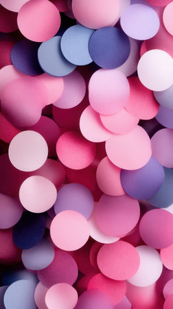 Colorful pink and purple paper circles abstract background.