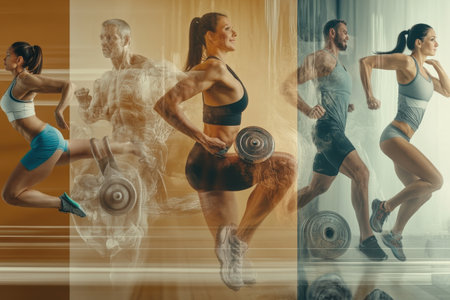 Dynamic athletic training: diverse individuals engaging in high-intensity workouts.の写真素材
