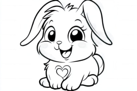 Cute cartoon bunny with heart belly design.の写真素材