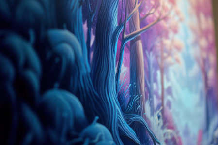 Enchanted forest canvas with vibrant colors and dreamlike atmosphere.