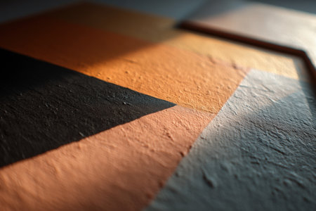 Abstract geometric pattern with shadow on textured surface in warm tones.の写真素材