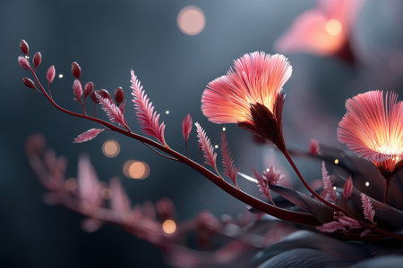 Glowing pink flowers with delicate petals and soft light bokeh.の写真素材