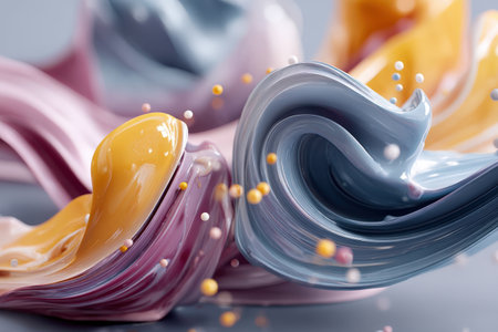Abstract swirling colors in motion with dynamic textures and glossy finish.の写真素材