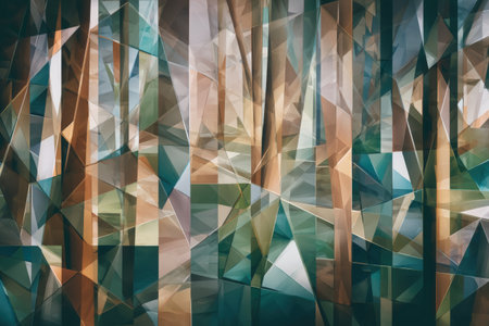 Abstract geometric forest in warm and cool tones with faceted design.の写真素材