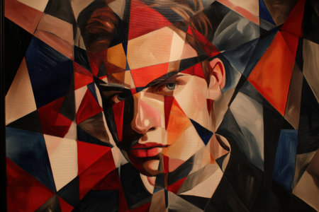Geometric abstract portrait of young caucasian male in vibrant colors.の写真素材