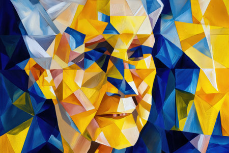 Abstract geometric portrait of elderly caucasian male with vibrant colors.の写真素材