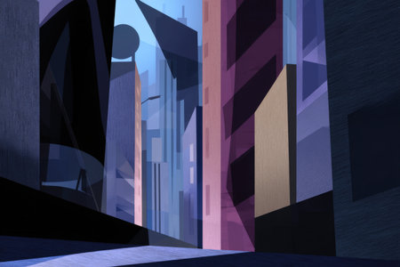 Abstract urban landscape in vibrant geometric shapes and colors.の写真素材