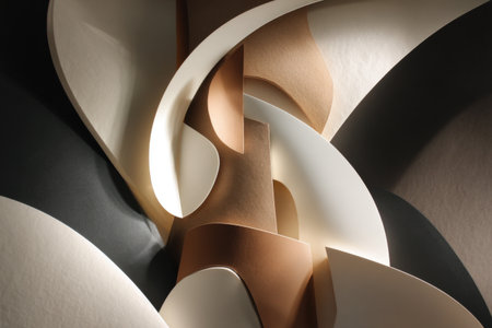 Abstract geometric paper art with curved textures and monochrome shades.の写真素材