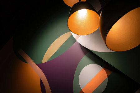 Contemporary abstract wall art with modern lighting detail.の写真素材