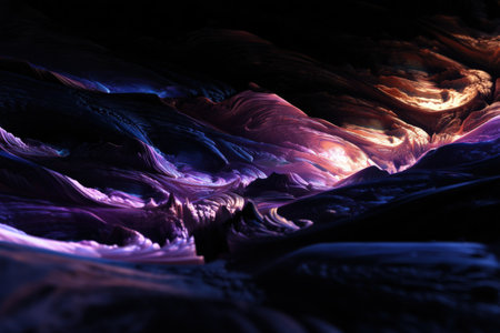 Abstract landscape with vibrant purple and orange swirling patterns.の写真素材