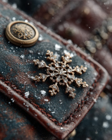 Elegant winter snowflake brooch on textured fabric capturing delicate seasonal beauty.