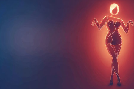 Elegant abstract outline of a woman against a vibrant gradient background.の写真素材