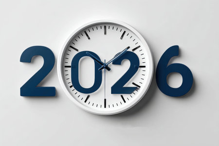 Creative concept of time with a clock forming the year 2026.