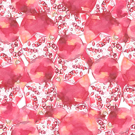 watercolor drawind of pomegranate seamless patternの写真素材