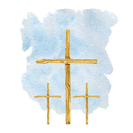 Watercolor hand painted Baptism wooden Cross. Holy Spirit, Easter Religious illustrationの写真素材