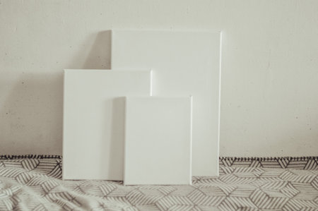canvas on white wallの写真素材