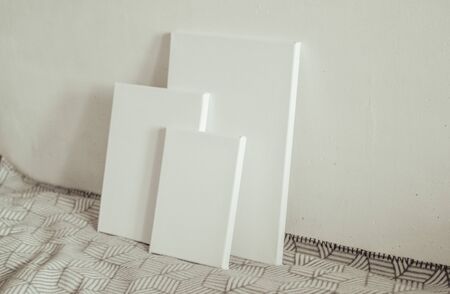 canvas on white wallの写真素材