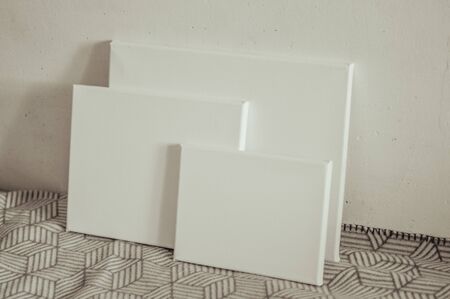 canvas on white wallの写真素材