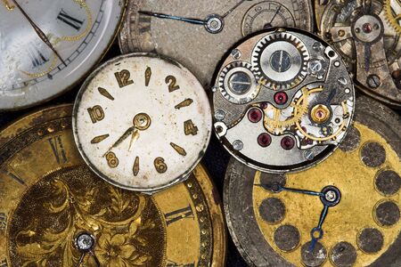 Seven antique watches, two of them with view on the insideの写真素材