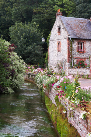Beautiful house in Normandy, near the shortest river in France, at Veules les Rosesの写真素材