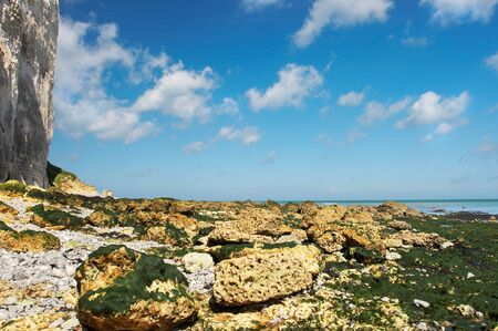 Atlantic ocean and cliffs of the Normandy coastline in Franceの写真素材