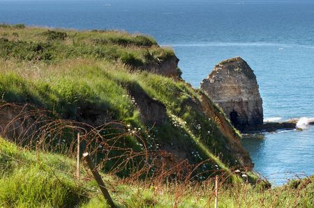 View on Pointe du Hoc, where Rangers climbed the rocks during the invasion in WWII in Normandy, Franceの写真素材
