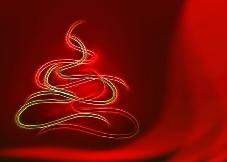 Simple graphic christmas tree and white snowflakesの写真素材