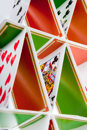 Closeup of a house built of playing cardsのeditorial素材