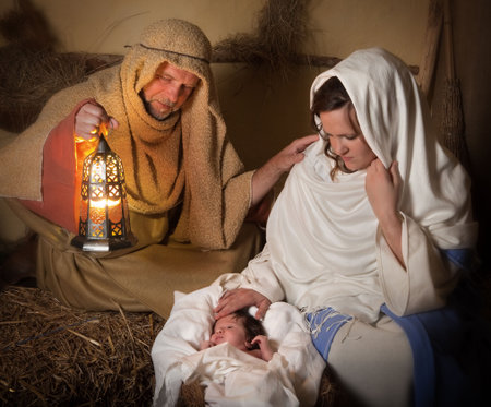 Live reenactment of the christmas nativity sceneの写真素材