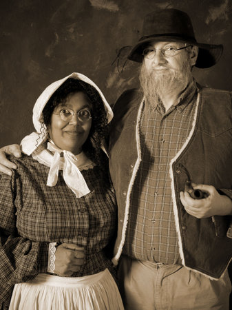 Victorian portrait of a colonial peasant family of the 17th century