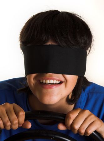 Blindfolded boyの写真素材