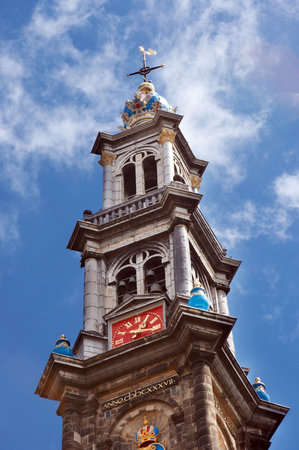The tower of the famous Westerkerk church in Amsterdamの写真素材