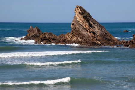 Splashing waves on the Atlantic beach near Biarritz, Aquitaine in Franceの写真素材