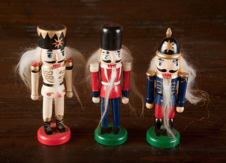 Three nutcracker solders or antique wooden toysの写真素材